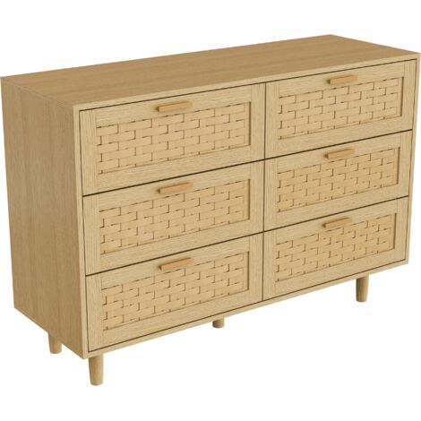 Commode 115 cm – 6 tiroirs - Buffet – Bois blanc modern – Dimensions 115x40x80 cm pour rangement efficace - Meuble de salon ou chambre, Chêne