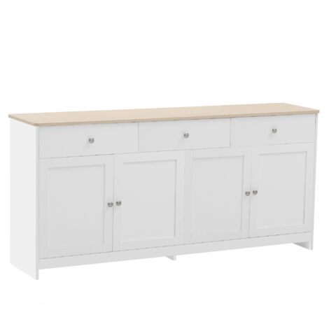 Buffet - Étagère de Cuisine - Meuble de rangement - Meuble de Cuisine - 3 tiroirs 4 portes - 160 x 37 x 75 cm - Blanc
