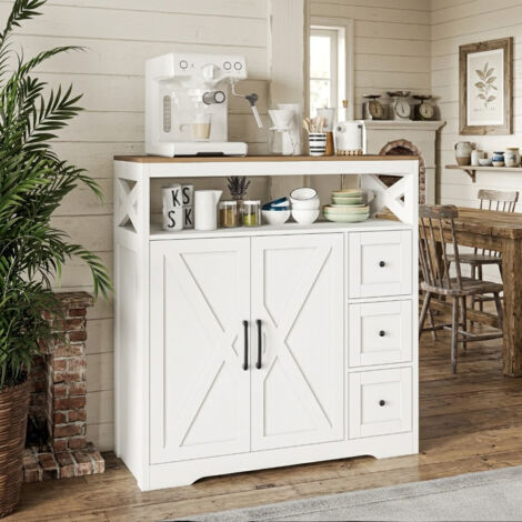 Buffet de Cuisine, Salle à Manger, Meuble de Rangement avec 2 Tiroirs et 2 Portes, Étagère Réglable, Buffet Salle a Manger pour Cuisine, Salon, 100x40x105 cm, Blanc (1/5)