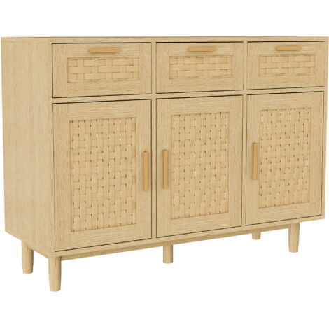 Buffet salon et cuisine, Meuble de Rangement, Commode, Buffet Enfilade, 107,9 x 40 x 80 cm, 3 Tiroirs, 3 Portes, Style moderne, Chêne