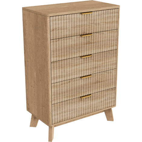 Commode 5 tiroirs – Dimensions H108/L73/P40 cm – Panneaux de particules – Poignée intégrée - Idéale pour rangement chambre ou bureau - naturel (1/5)