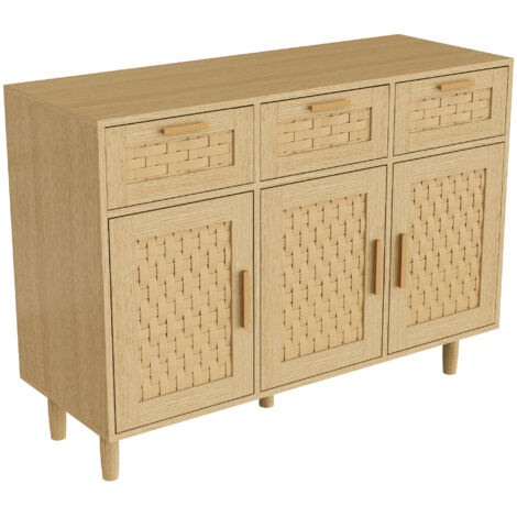 Buffet - Meuble de rangement 3 portes et 3 tiroirs - Buffet bas de cuisine - 107,9 x 40 x 80 cm – Poignées en métal – Design moderne - chêne