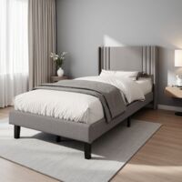Lit 90x200 avec Sommier, Lin Lit 2 Personnes, Cadre Lit avec Tête Lit, Applicable à Recherchent Sommeil Qualité Apprécient Style Natu Rustique, L'expérience