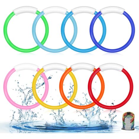 Lot de 8 jouets de piscine avec anneaux d'entraînement sous-marins pour enfants de 8 à 12 cm. Jeux de piscine colorés avec sac de rangement. Idéal pour les fêtes et les cadeaux.