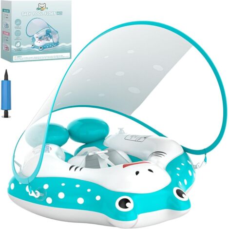 Bouée bébé avec auvent - Bouée gonflable pour tout-petit, siège de sécurité réglable et queue anti-retournement, pour 3 à 36 mois (taille L)
