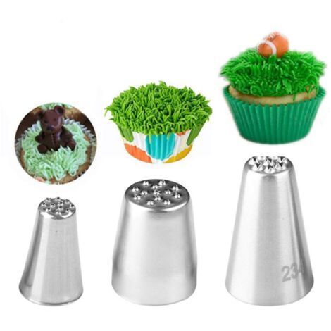 Ensemble de 3 douilles à pâtisserie texturées et à effet herbe en acier inoxydable (233, 29, 234) – Pour la décoration de gâteaux, cupcakes et desserts