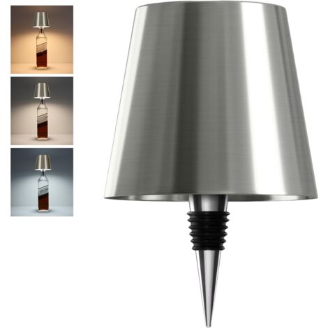 Lampe bouteille rechargeable avec 3 modes d'éclairage de couleur, éclairage LED sans fil pour comptoir de bar et décoration intérieure, finition argentée élégante. (1/5)