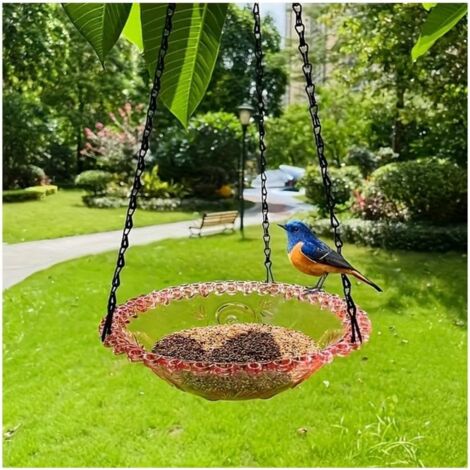 Bain et mangeoire suspendus pour oiseaux - Bol décoratif d'extérieur pour patio, jardin, cadeau pour amoureux des oiseaux (rose)