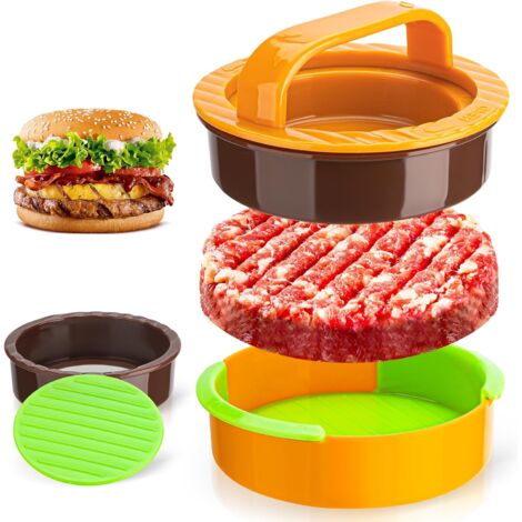 Presse à hamburgers 3 en 1 - Appareil antiadhésif pour hamburgers farcis, mini-burgers et galettes végétariennes, facile à nettoyer, pour barbecue, grillades et cuisine, jaune (1/5)