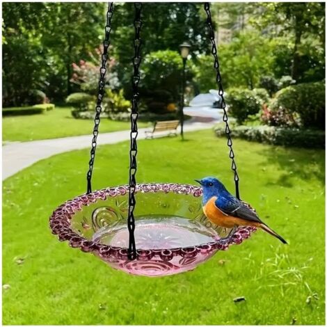 Bain et mangeoire suspendus pour oiseaux - Bol décoratif d'extérieur pour patio, jardin, cadeau pour amoureux des oiseaux (violet)
