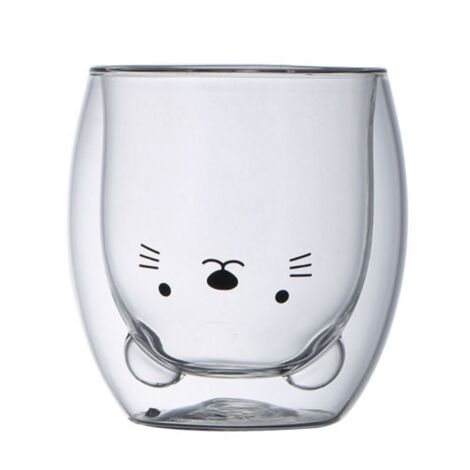 Mug ours mignon en verre à double paroi isolante, tasse à expresso idéale, cadeau parfait pour les femmes au bureau ou pour un anniversaire ou Noël. (1/5)