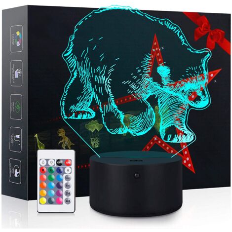 Lampe veilleuse 3D ours polaire Illusion optique en acrylique, 16 couleurs LED, lampe d’ambiance chambre d’enfant & chevet Cadeau anniversaire Noël pour enfants et adultes (1/5)
