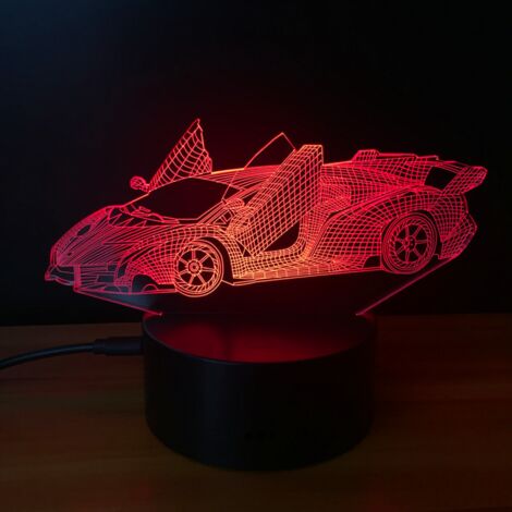Lampe de nuit LED 7 couleurs changeantes, effet 3D, lampe à illusion d'optique 3D pour enfants, cadeau de Noël ou d'anniversaire (Voiture de course) (1/5)