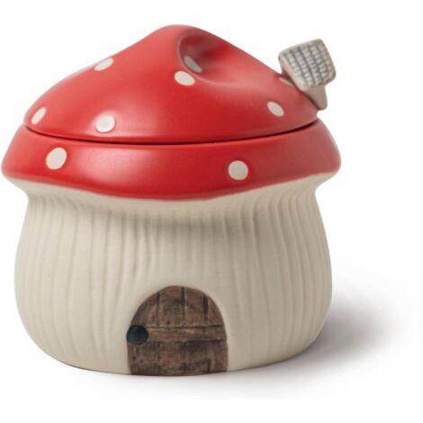 Sucrier champignon en céramique avec couvercle et cuillère, pot à épices décoratif 350 ml rouge pour cuisine, récipient pour sel et café (1/5)
