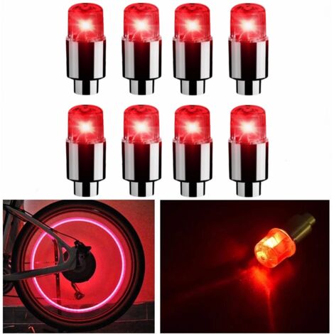 Syzplnwy Lot de 8 bouchons de valve de pneu LED phosphorescents avec lumière clignotante pour voitures, SUV, camions, motos, vélos (rouge)