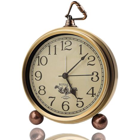 Horloge de Table dorée rétro Vintage silencieuse à Piles Mouvement à Quartz Verre HD pour Chambre à Coucher, Salon, décoration intérieure pour Enfants (Arabe) (1/5)