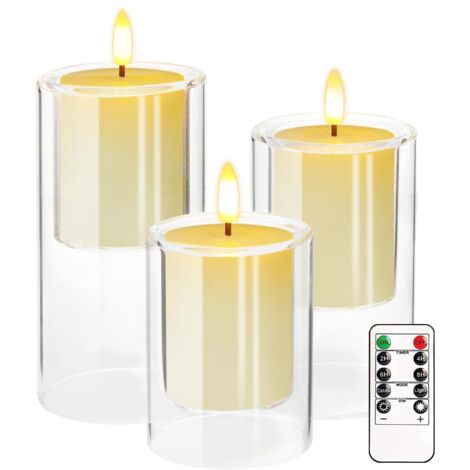 Bougies LED sans flamme en cire véritable de 10,2 x 7,6 cm, fonctionnent avec piles, bougies piliers LED à piles, bougies électriques pour la maison, Thanksgiving, Noël (blanc) (1/5)