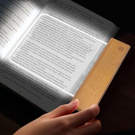Lampe de lecture LED à intensité variable, 3 couleurs, lampe de lecture plate rechargeable avec base en bois et panneau résistant aux rayures, cadeau portable pour protection des yeux des