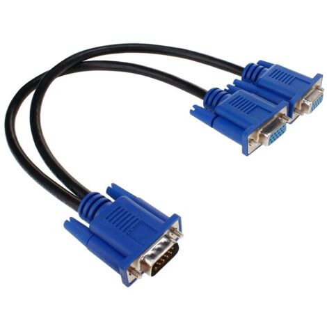 Y-Splitter câble de moniteur VGA, VGA 1 mâle à double 2 VGA Femelle câble adaptateur convertisseur vidéo pour duplication d'écran – 0,3 m 1 feet bleu (1/5)