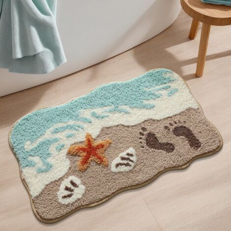 Wave Beach Tapis de bain en peluche avec dos antidérapant, doux et absorbant, lavable en machine, 50,8 x 78,7 cm, en forme de vague (1/5)