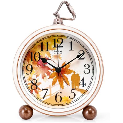 Horloge de bureau rétro romantique en érable de 12,7 cm, silencieuse, sans tic-tac, petite horloge alimentée par piles, réveil fort pour les dormeurs lourds, horloge de table décorative, cadeau pour (1/5)