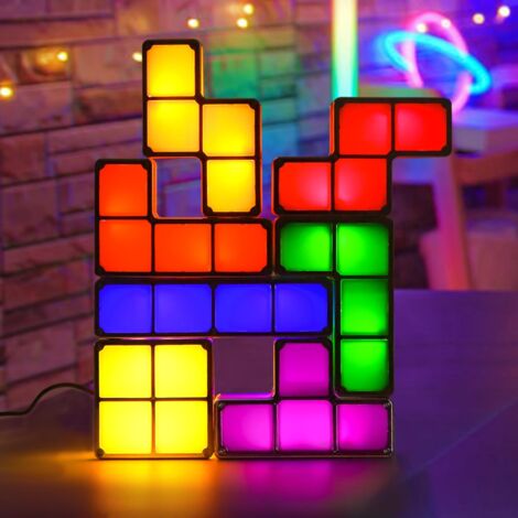 Lampe de nuit empilable Tangram, lampe de bureau LED à induction à 7 couleurs emboîtables, blocs magiques 3D DIY puzzle jouet pour chambre, décoration intérieure, cadeau idéal pour anniversaire (USB) (1/5)