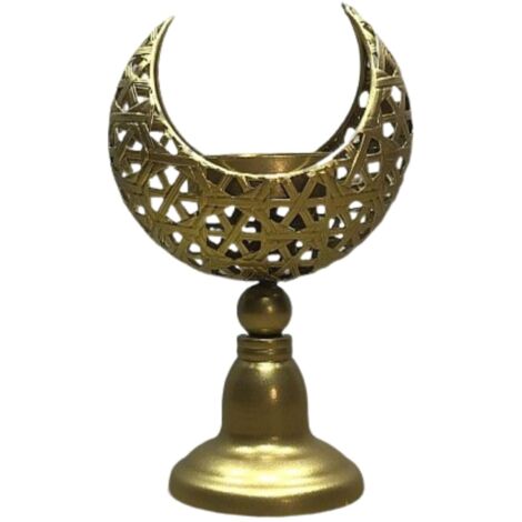 Bougeoir en fer, forme de lune dorée, accent en métal creusé, brûleur d'aromathérapie, décoration élégante pour le Ramadan, réunions religieuses, salon, bureau, chambre à coucher (1/5)