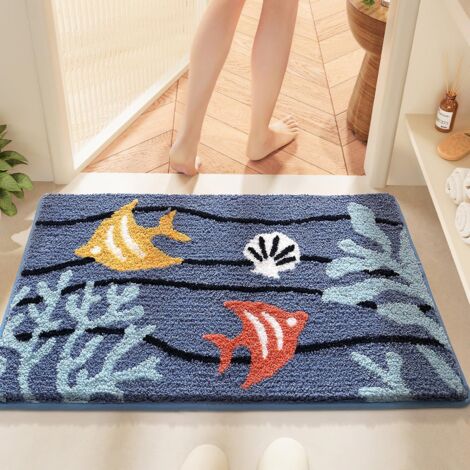 Tapis de bain amusant en polaire à motif de coquillages – Lavable en machine – Séchage rapide – Antidérapant – Décoration d'intérieur pour douche, chambre à coucher, entrée – 50,8 x 78,7 cm (1/5)