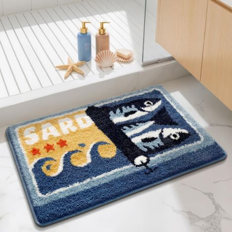 Tapis de bain en peluche motif cannette de sardine, motif ouverture avec gros poisson, tapis absorbant et antidérapant pour salle de bain, cuisine, entrée, lavable en machine, décoration (1/5)