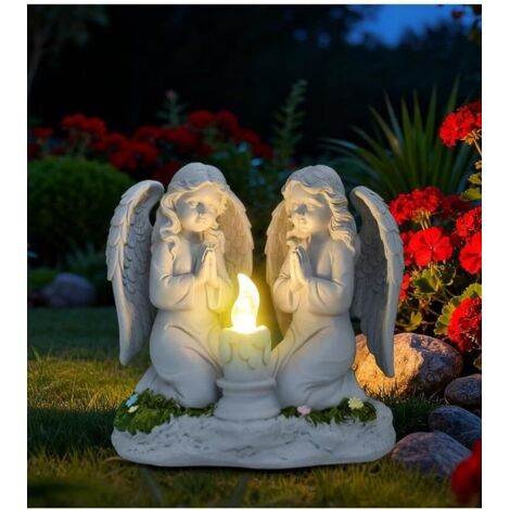 Statue d'ange solaire pour jardin et cimetière, figurines d'ange en résine avec lanternes solaires pour extérieur, imperméable, sculptures d'ange décoration pour cour, pelouse, terrasse, balcon (1/5)