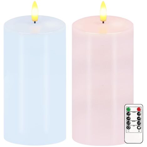 Bougies sans flamme pastel, lot de 2 bougies LED de printemps vacillantes 6"x3" avec télécommande et minuterie, bougies piliers de Pâques en cire véritable dimmables, fonctionnant sur batterie, bougie (1/5)