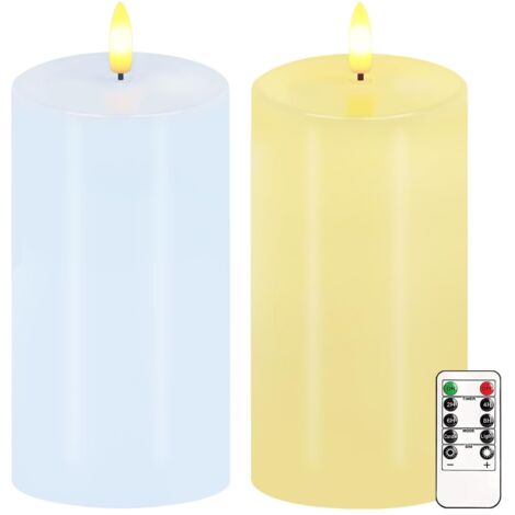 Bougies sans flamme pastel, lot de 2 bougies LED de printemps vacillantes 6"x3" avec télécommande et minuterie, bougies piliers de Pâques en cire véritable dimmables, fonctionnant sur batterie, bougie (1/5)