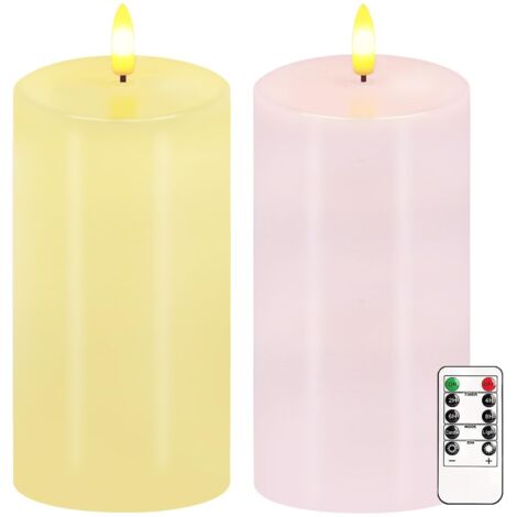 Bougies sans flamme pastel, lot de 2 bougies LED de printemps vacillantes 6"x3" avec télécommande et minuterie, bougies piliers de Pâques en cire véritable dimmables, fonctionnant sur batterie, bougie (1/5)