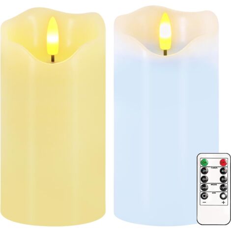 Bougies sans flamme, lot de 2, 6"x3", bougies LED pastel de printemps vacillantes avec télécommande et minuterie, bougies pilier de Pâques en vraie cire dimmables, fonctionnant sur batterie pour décor (1/5)