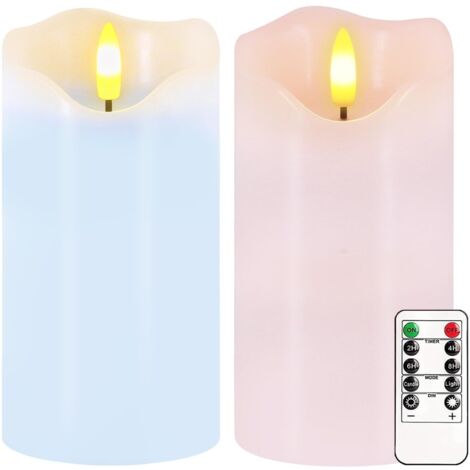 Bougies sans flamme, lot de 2, 6"x3", bougies LED pastel de printemps vacillantes avec télécommande et minuterie, bougies pilier de Pâques en vraie cire dimmables, fonctionnant sur batterie pour décor (1/5)