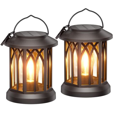 Lanternes solaires suspendues améliorées haute luminosité étanches, 2 pièces éclairage chaud décoratif pour jardin terrasse et cour