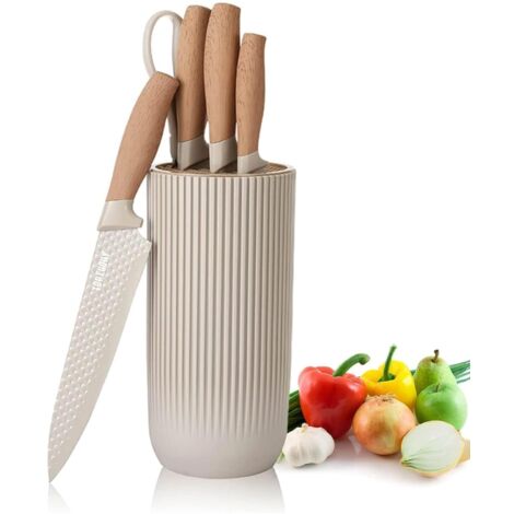 Ensemble de couteaux 6 pièces - Bloc de couteaux de cuisine en acier inoxydable anti-adhésif de couleur kaki - Ensemble de couteaux de chef universel adapté pour la maison, le restaurant et le