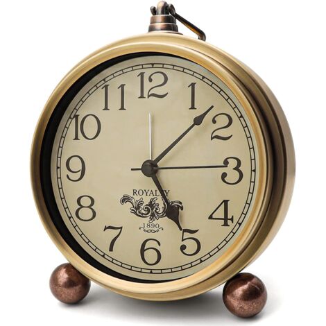 Attoe - Horloge de table dorée - 14,7 cm - Classique - Rétro - Style européen - Vintage - Réveil silencieux - Mouvement à quartz - Fonctionne avec piles - Lentille en verre HD - Facile à lire (arabe) (1/5)