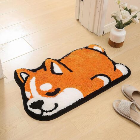 Tapis de bain, tapis de sol mignon corgi de dessin animé, doux et antidérapant, tapis de bain lavable en machine pour toilettes, baignoire, cuisine, 50 x 80 cm (orange) (1/5)
