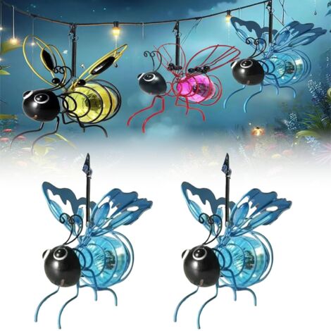 Lumières solaires d'abeilles extérieures, lampe solaire suspendue pour jardin, lampes simulées d'abeilles étanches, décoration de jardin pour fêtes et anniversaires (Bleu 2 pièces) (1/5)