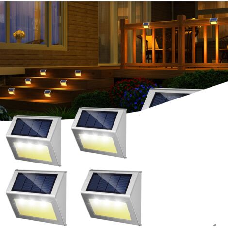 4 lampes solaires de clôture et terrasse étanches, éclairage chaud escalier mural pour jardin arrière-cour et patio (1/5)