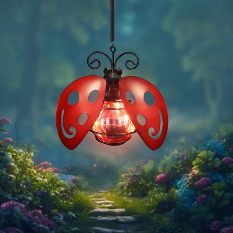 Lanterne solaire suspendue coccinelle sculpture créative LED étanche, lampe décorative extérieure cadeau grand-mère mère femme et fille