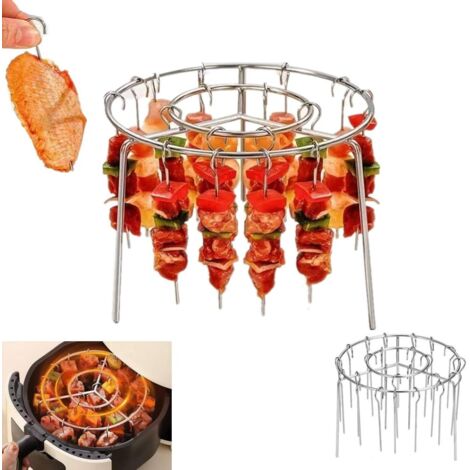 Support à brochettes pour friteuse à air chaud avec 24 brochettes - Support vertical pour une cuisson uniforme de la viande, du poulet et des légumes, compatible avec la plupart des grils et fours (1/5)
