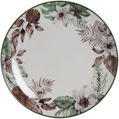 Assiette plate en porcelaine - DKD Home Decor - Blanc et vert - 29x38x29 cm - Florale - Brillante (1/4)