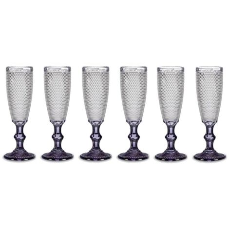 Verre à champagne avec motif et pied teinté, 185 ml, lot de 6
