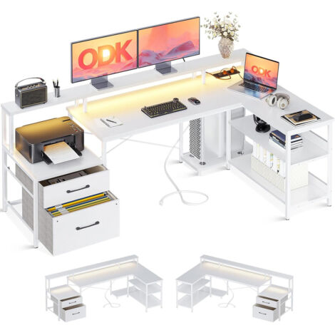 Bureau d'angle blanc 172,5x100cm LED de jeu OffiGo