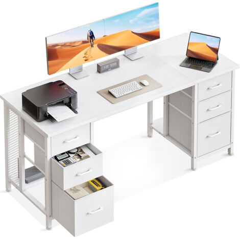 Bureau blanc 160x52cm avec 6 tiroirs OffiGo