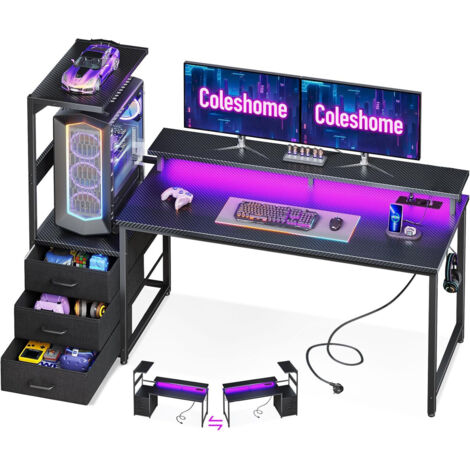 Bureau de jeu en carbone noir 151x50cm LED OffiGo