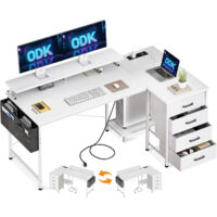 Bureau d'angle blanc 140x80cm avec support d'écran OffiGo
