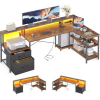 Bureau d'angle vintage marron 189,3x100cm LED OffiGo